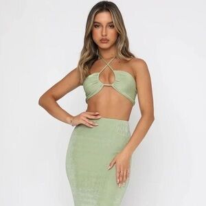 White Fox Sage Green Crop Halter Top
